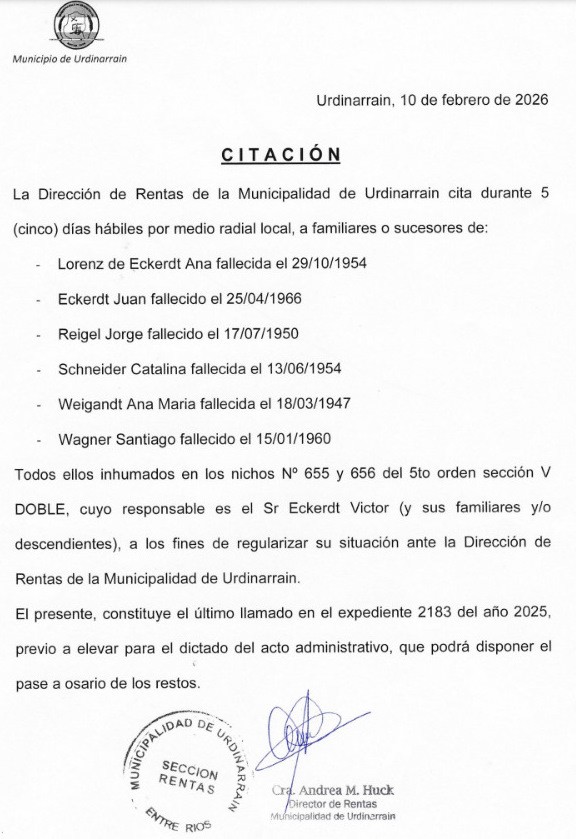 CITACIÓN / MUNICIPIO DE URDINARRAIN