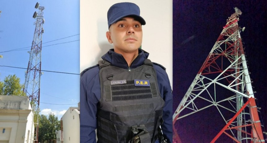 INCREIBLE RESCATE EN LAS ALTURAS: Un oficial de polic&iacute;a rescat&oacute; a un joven que subi&oacute; a una antena de casi cien metros