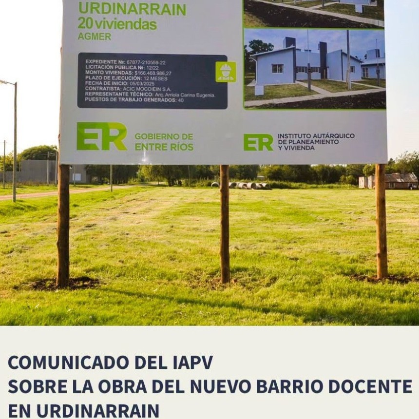 IAPV: Inicia una nueva apertura del proceso licitatorio y de adjudicaci&oacute;n para el Barrio Docente