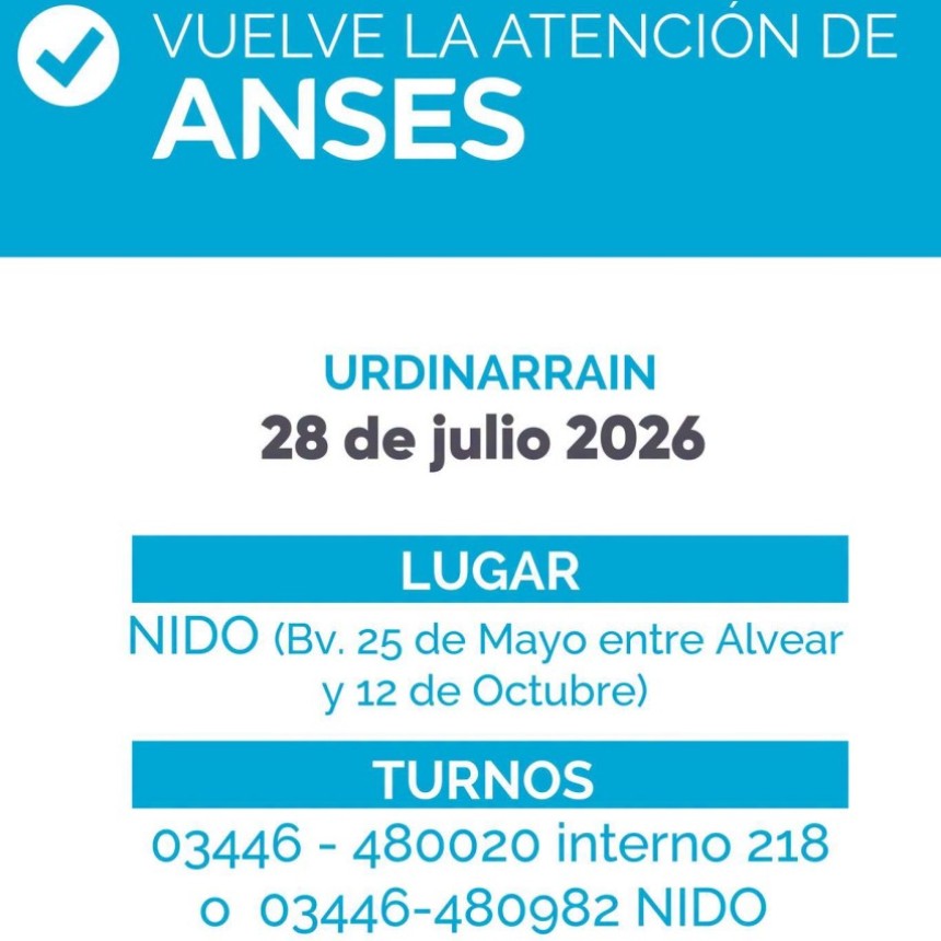 ANSES | Atender&aacute; en URDINARRAIN el martes 28 de julio