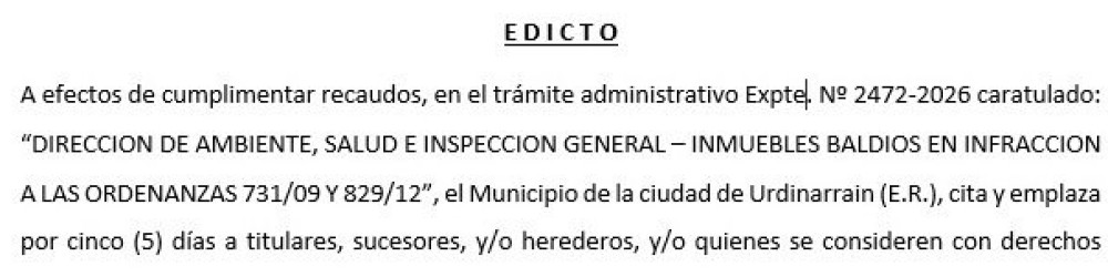 EDICTO / DIRECCION DE AMBIENTE, SALUD E INSPECCION GENERAL