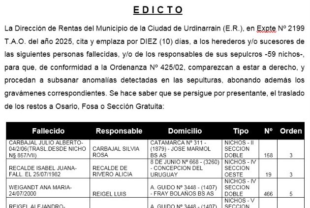 EDICTO - MUNICIPIO URDINARRAIN